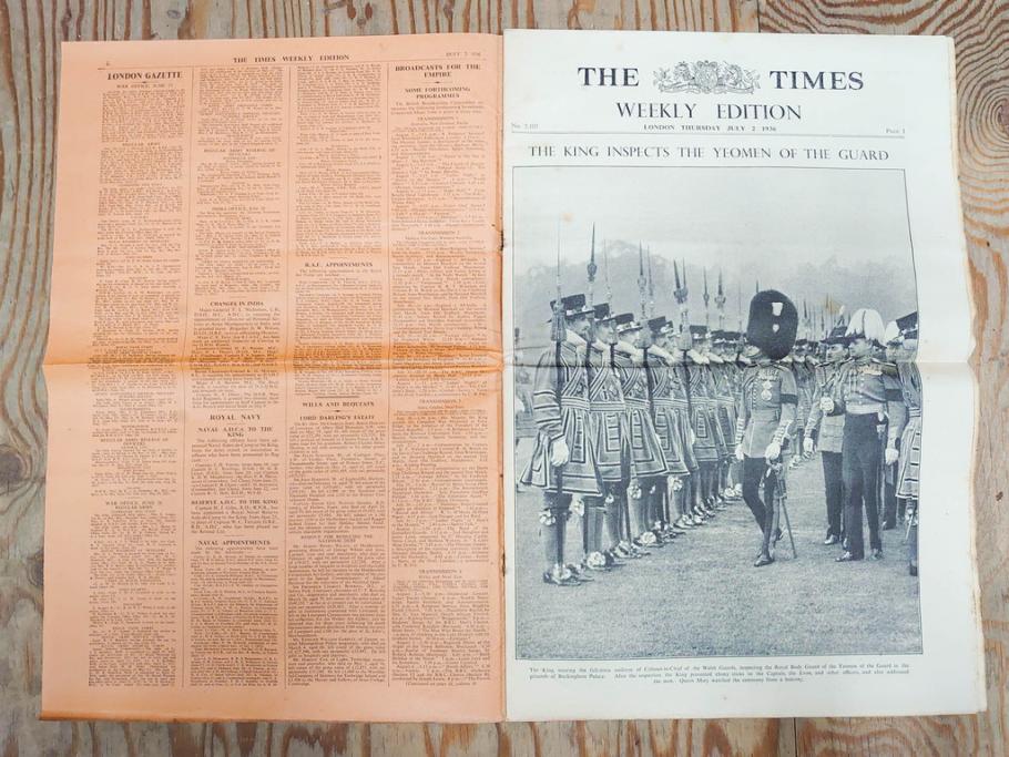 アンティーク　戦前　1936年　イギリス　THE TIMES WEEKLY EDITION　英字新聞46部(英国、広告、カラー、白黒、ディスプレイ、情報誌、ニュースペーパー、newspaper)(R-079125)　