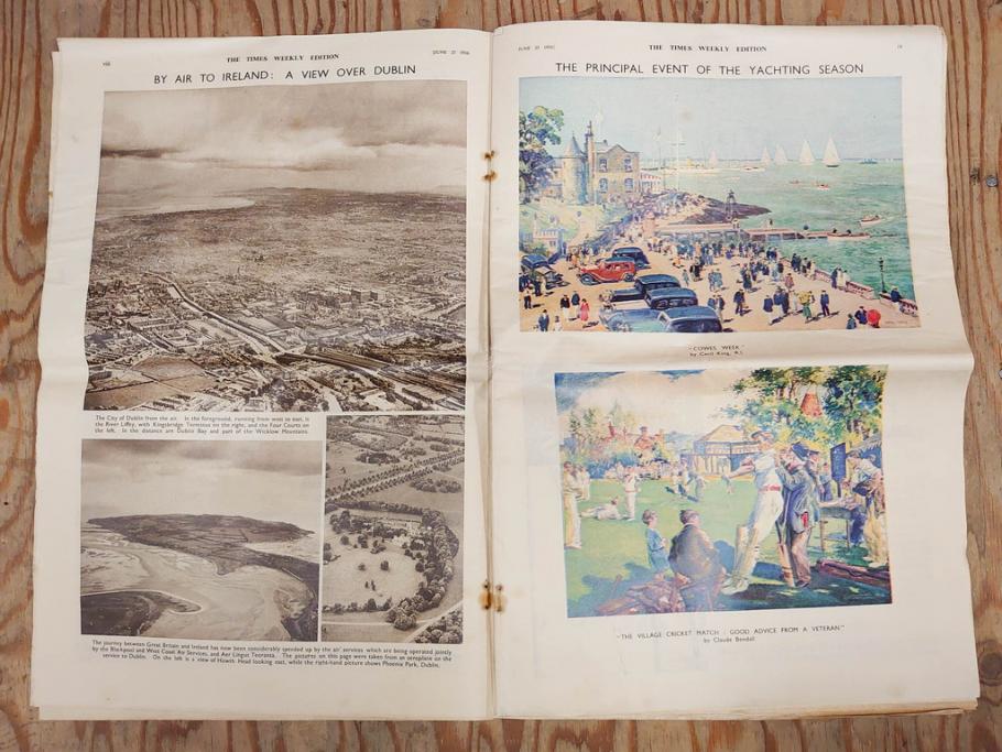 アンティーク　戦前　1936年　イギリス　THE TIMES WEEKLY EDITION　英字新聞46部(英国、広告、カラー、白黒、ディスプレイ、情報誌、ニュースペーパー、newspaper)(R-079125)　