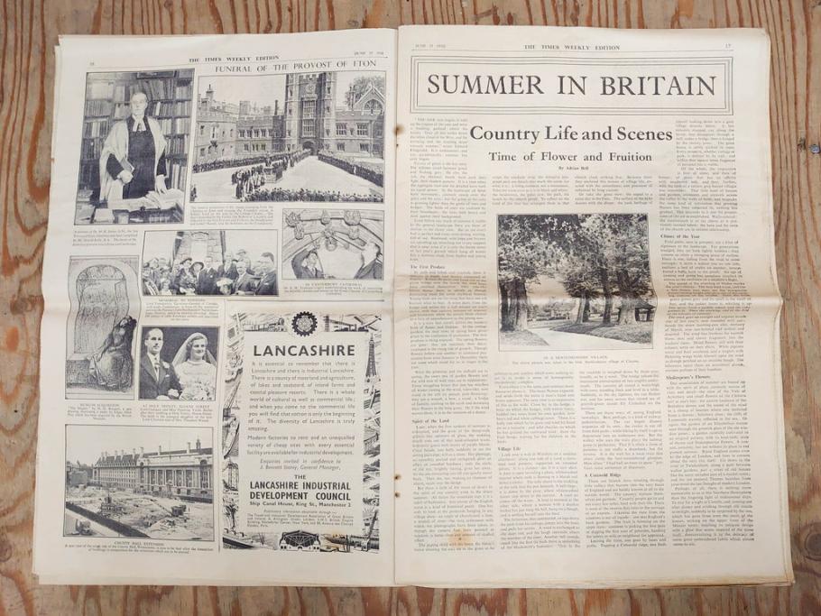 アンティーク　戦前　1936年　イギリス　THE TIMES WEEKLY EDITION　英字新聞46部(英国、広告、カラー、白黒、ディスプレイ、情報誌、ニュースペーパー、newspaper)(R-079125)　