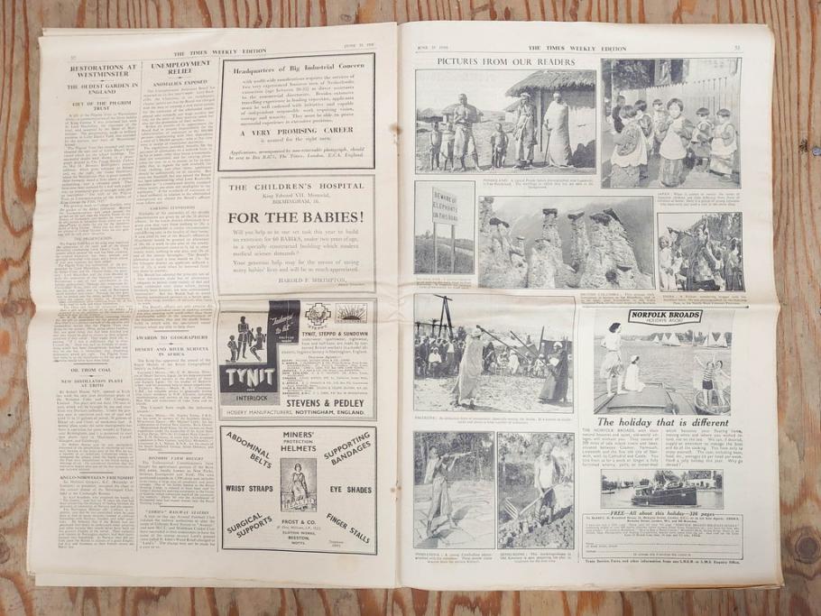 アンティーク　戦前　1936年　イギリス　THE TIMES WEEKLY EDITION　英字新聞46部(英国、広告、カラー、白黒、ディスプレイ、情報誌、ニュースペーパー、newspaper)(R-079125)　