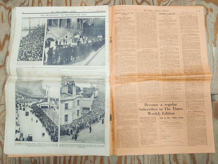 アンティーク　戦前　1936年　イギリス　THE TIMES WEEKLY EDITION　英字新聞46部(英国、広告、カラー、白黒、ディスプレイ、情報誌、ニュースペーパー、newspaper)(R-079125)　