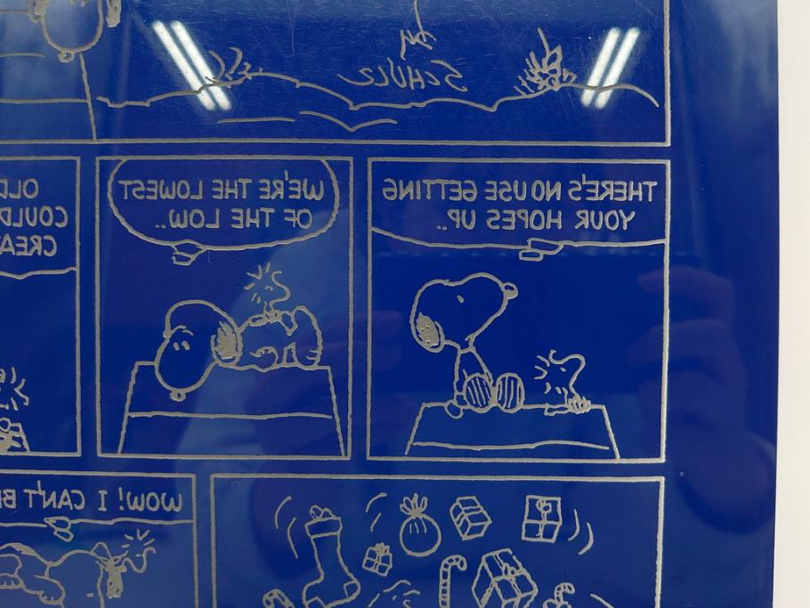 1989年　Charles M. Schulz(チャールズ M. シュルツ)　Snoopy(スヌーピー)　PEANUTS(ピーナッツ)　サイン写真&ガラス板2点セット(ケース付き、ディスプレイ、サイン入り、額装)(R-079134)