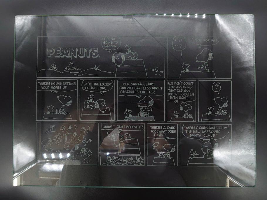 1989年　Charles M. Schulz(チャールズ M. シュルツ)　Snoopy(スヌーピー)　PEANUTS(ピーナッツ)　サイン写真&ガラス板2点セット(ケース付き、ディスプレイ、サイン入り、額装)(R-079134)