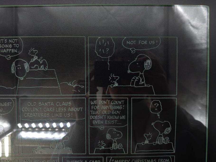 1989年　Charles M. Schulz(チャールズ M. シュルツ)　Snoopy(スヌーピー)　PEANUTS(ピーナッツ)　サイン写真&ガラス板2点セット(ケース付き、ディスプレイ、サイン入り、額装)(R-079134)