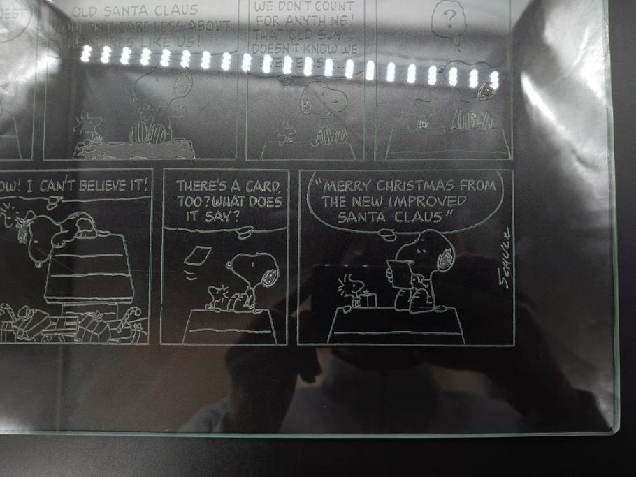 1989年　Charles M. Schulz(チャールズ M. シュルツ)　Snoopy(スヌーピー)　PEANUTS(ピーナッツ)　サイン写真&ガラス板2点セット(ケース付き、ディスプレイ、サイン入り、額装)(R-079134)