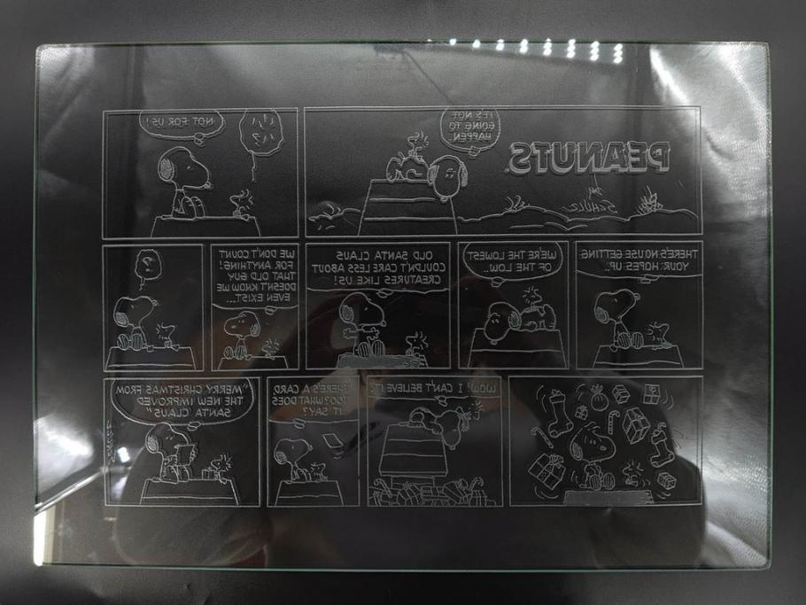 1989年　Charles M. Schulz(チャールズ M. シュルツ)　Snoopy(スヌーピー)　PEANUTS(ピーナッツ)　サイン写真&ガラス板2点セット(ケース付き、ディスプレイ、サイン入り、額装)(R-079134)