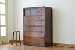 アンティーク家具　★前面欅!ダイヤガラスアンティークチェスト(箪笥)