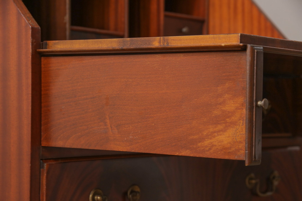 イギリスアンティーク　マホガニー材　高級感のある佇まいが魅力のレザートップのビューローブックケース(本箱、キャビネット、ワークデスク、在宅ワーク、在宅用)(R-051309)