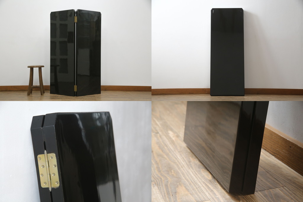 中古　美品　ラデン細工　孔雀の美しい翼が描かれた折り畳み衝立て(つい立て、パーテーション、折りたたみ)(R-061418)