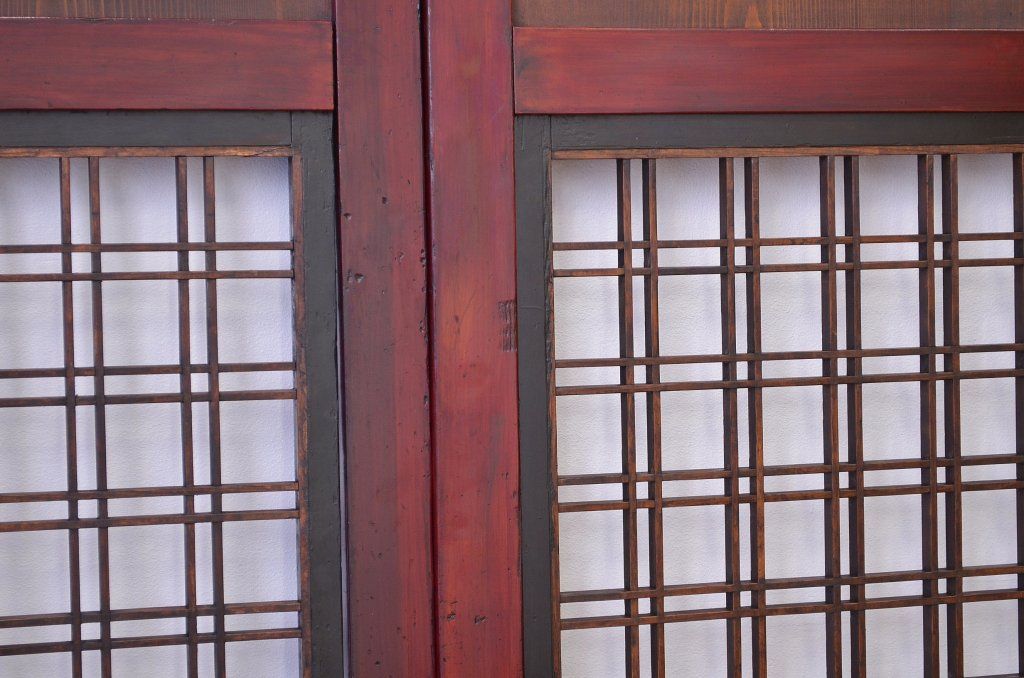 古民具　骨董　格子帯戸4枚セット(アンティーク)