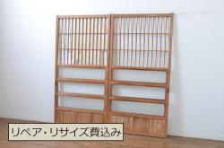 レトロ建具　昭和中期　シンプルなデザインのガラス戸4枚セット(引き戸)(R-044807)