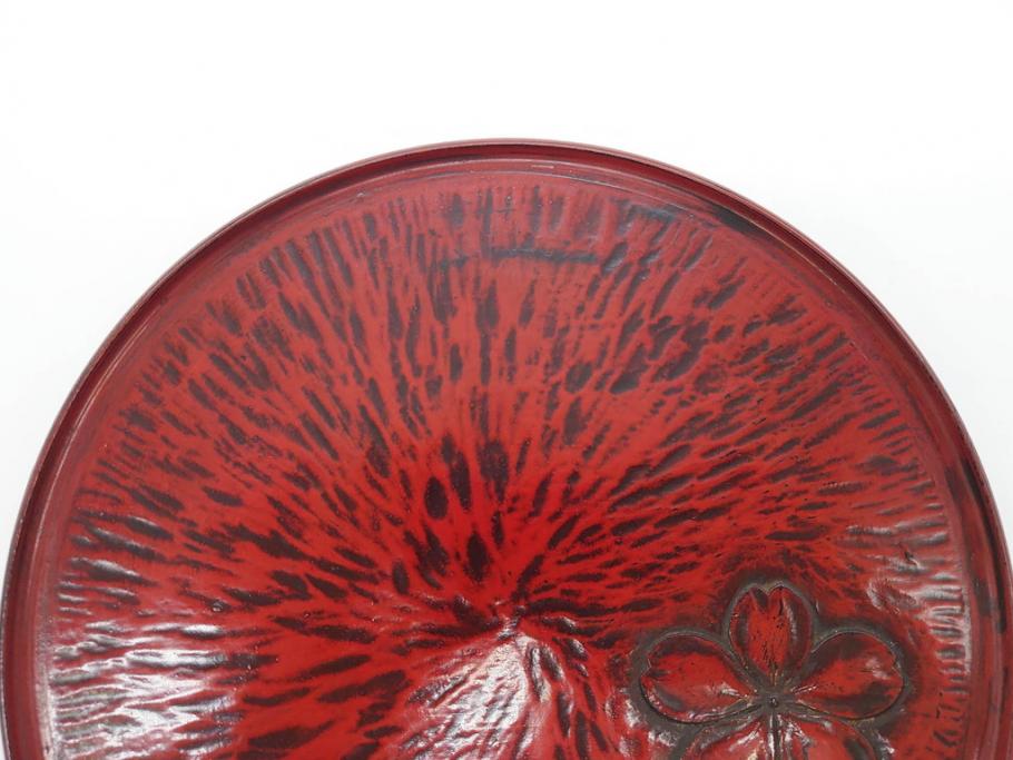 鎌倉彫　彫刻　木製　漆器　和の雰囲気を演出する銘々盆9枚セット(博古堂?、梅、桜、銀杏、紅葉、花、共箱付き)(R-079136)