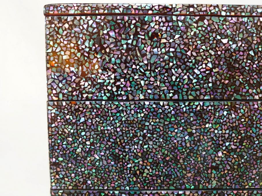 時代物　螺鈿(ラデン)　星をちりばめたような眩い脚付き五段重箱(漆器、木製、お重)(R-079137)