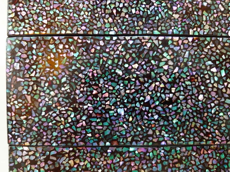時代物　螺鈿(ラデン)　星をちりばめたような眩い脚付き五段重箱(漆器、木製、お重)(R-079137)