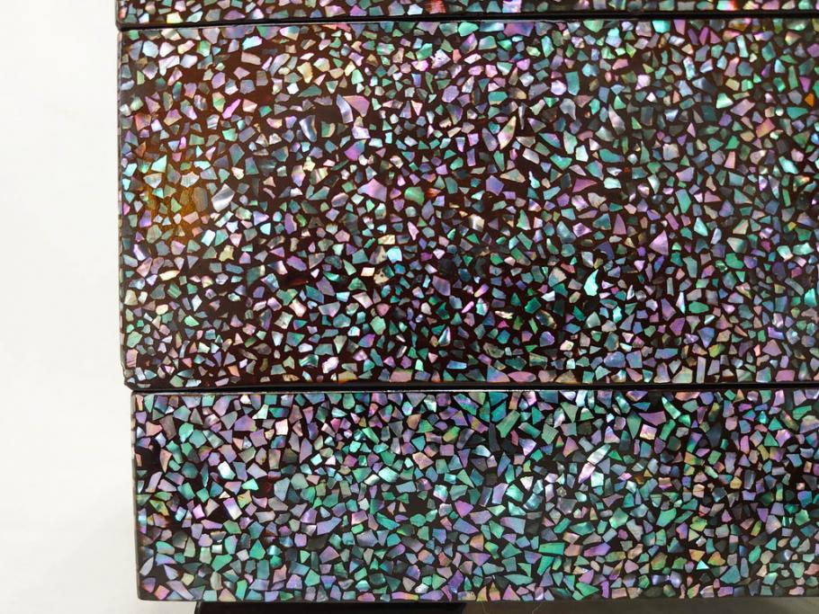 時代物　螺鈿(ラデン)　星をちりばめたような眩い脚付き五段重箱(漆器、木製、お重)(R-079137)