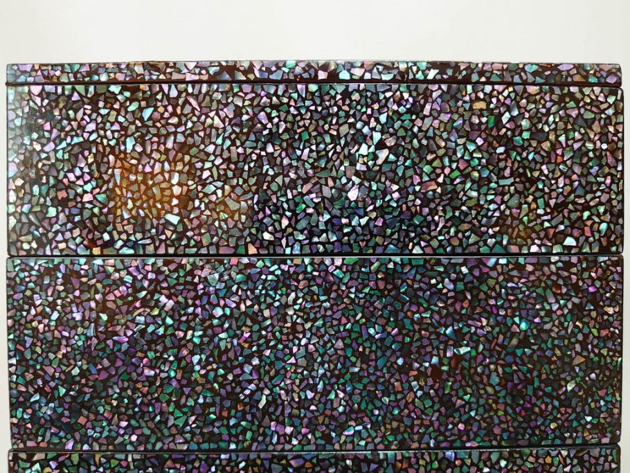 時代物　螺鈿(ラデン)　星をちりばめたような眩い脚付き五段重箱(漆器、木製、お重)(R-079137)
