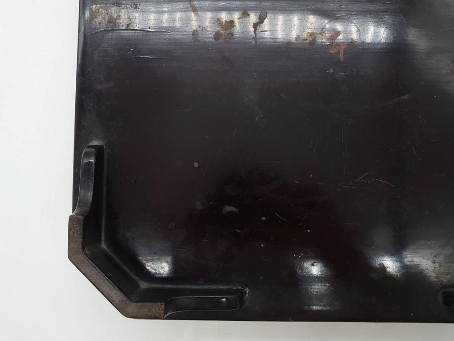 時代物　根来塗　時を重ねた風合いが魅力のお膳2客セット(角盆、漆器、木製、脚付き)(R-079139)