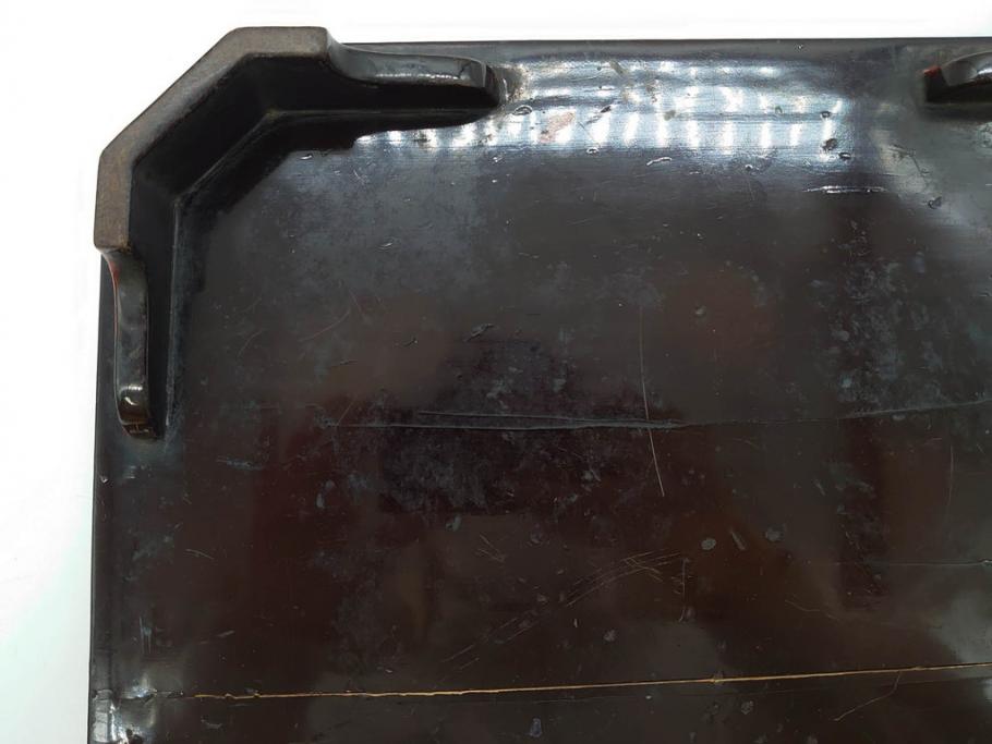 時代物　根来塗　時を重ねた風合いが魅力のお膳2客セット(角盆、漆器、木製、脚付き)(R-079139)