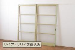 和製アンティーク　障子紙貼り　明治大正期の風情あふれる板戸2枚セット(引き戸、建具)