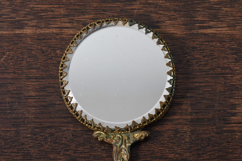 アンティーク雑貨　フランスアンティーク　20世紀前半　リモージュ焼が魅力的な小型ハンドミラー(手鏡)
