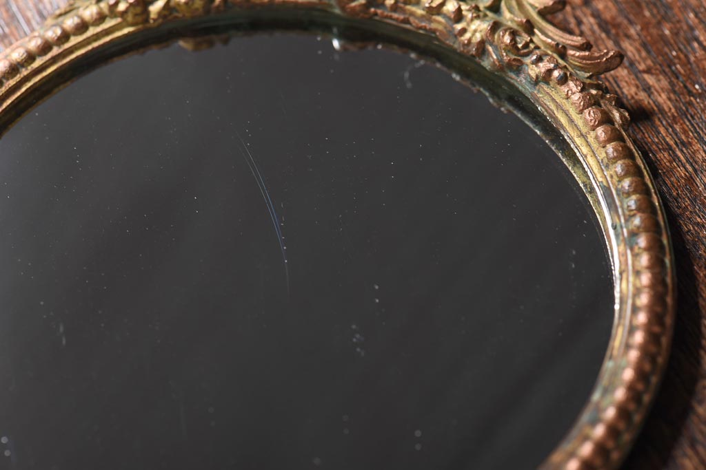 アンティーク雑貨　フランスアンティーク　植物モチーフの銅製ハンドミラー(手鏡)