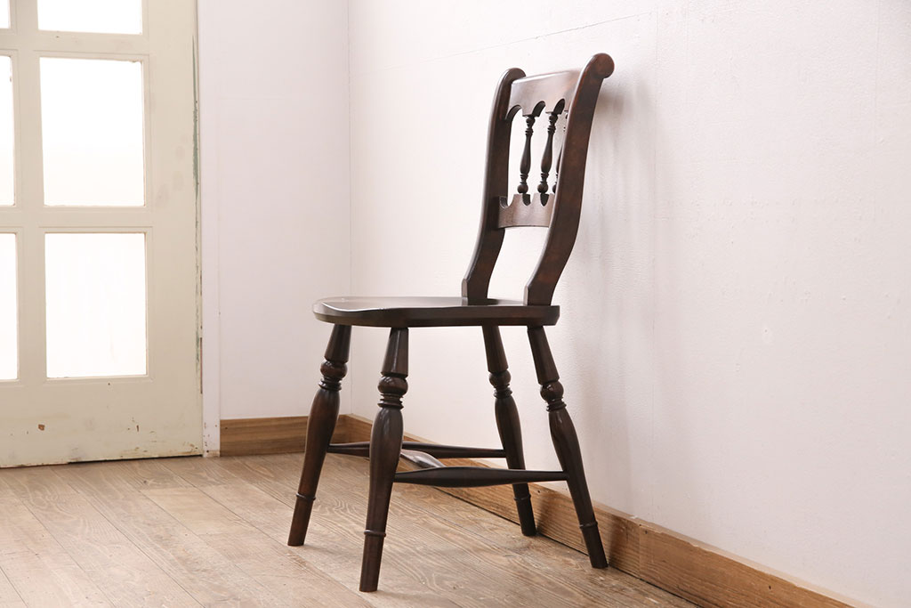 中古　松本民芸家具　#49型A　背もたれのデザインがお洒落なワイコムチェア(ダイニングチェア、椅子、板座チェア)(R-048984)