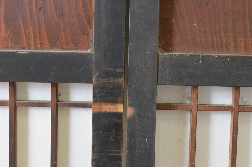 アンティーク建具　和の情緒を演出する障子帯戸2枚セット(引き戸、障子戸、板戸)(R-064935)