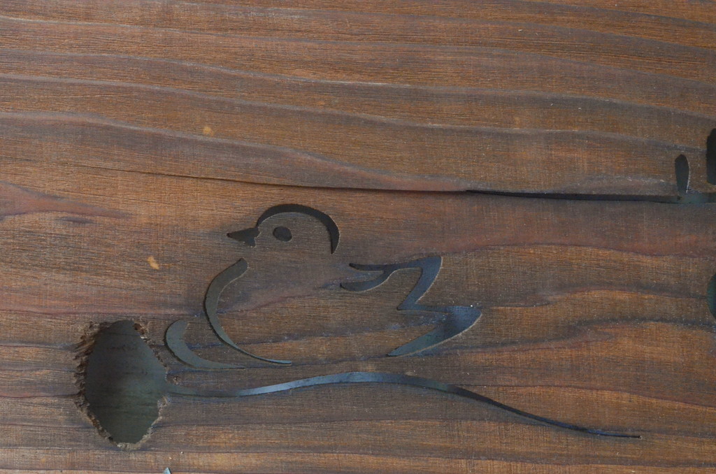アンティーク建具　かわいい鳥のデザインが魅力!!和の風情が感じられる透かし彫り欄間2枚セット(明かり取り、明り取り)(R-064980)
