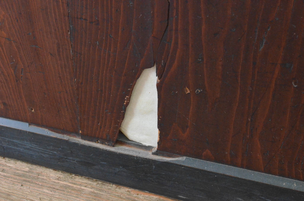 アンティーク建具　木味の趣を楽しめる障子帯戸1枚(引き戸、障子戸、板戸)(R-064937)