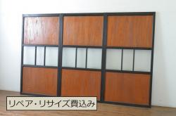 アンティーク　古い木のシンプルなペイントガラス引き戸 4枚セット(窓/ガラス戸)