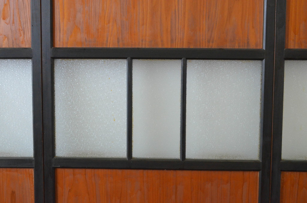 アンティーク建具　上質な和の空間を演出できるガラス帯戸3枚セット(引き戸、ガラス戸)(R-064938)