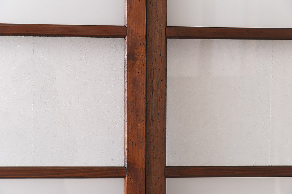 昭和レトロ　すりガラスと結霜ガラスを組み合わせたシンプルなガラス戸(引き戸、建具)4枚セット