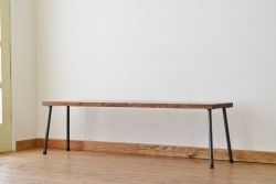 アンティーク家具　★天板一枚板!古い欅材の横長ベンチ(アイアン・長イス・長椅子)