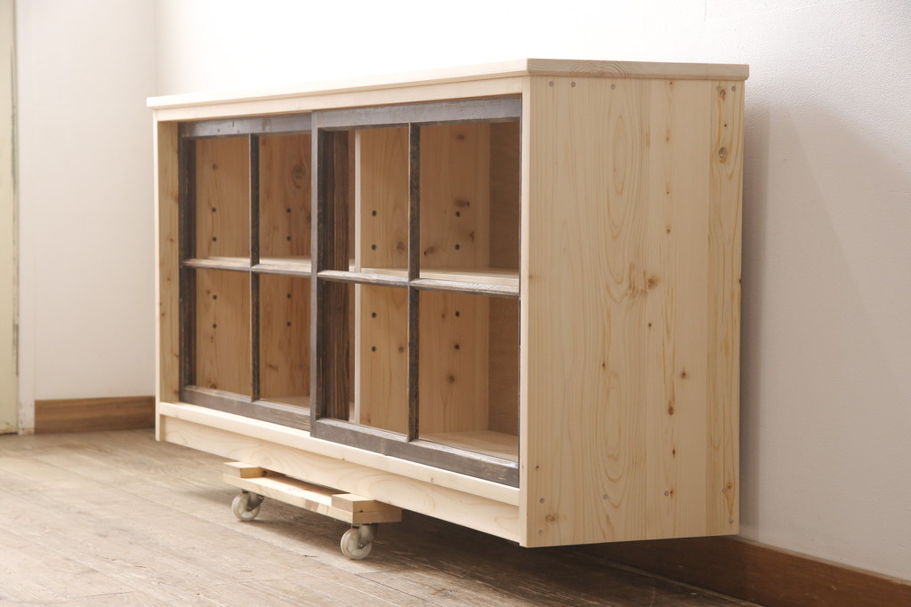 ラフジュ工房オリジナル　古建具リメイク　大正期　お好みにカスタマイズできるサイドボード(収納棚、サイドキャビネット、ローボード)(R-054869)