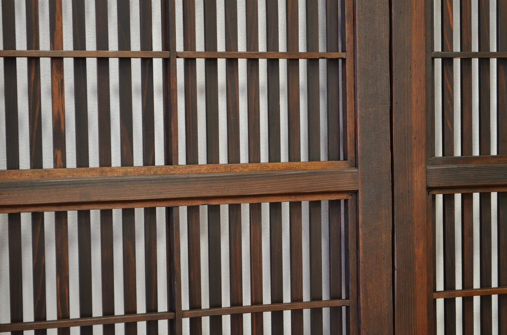 古民具　骨董　腰板欅の格子戸4枚セット(裏障子付き)