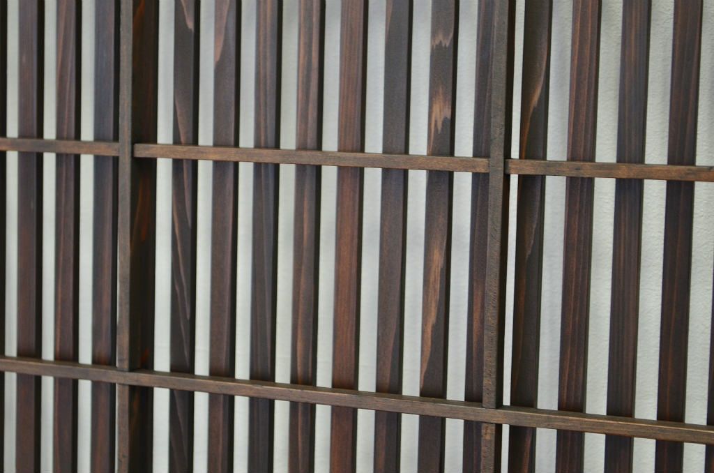 古民具　骨董　腰板欅の格子戸4枚セット(裏障子付き)