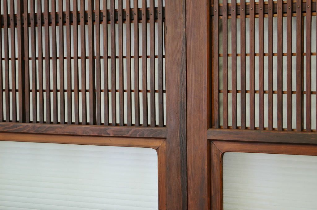 古民具　骨董　銀モールガラス格子戸4枚セット(裏障子付き)