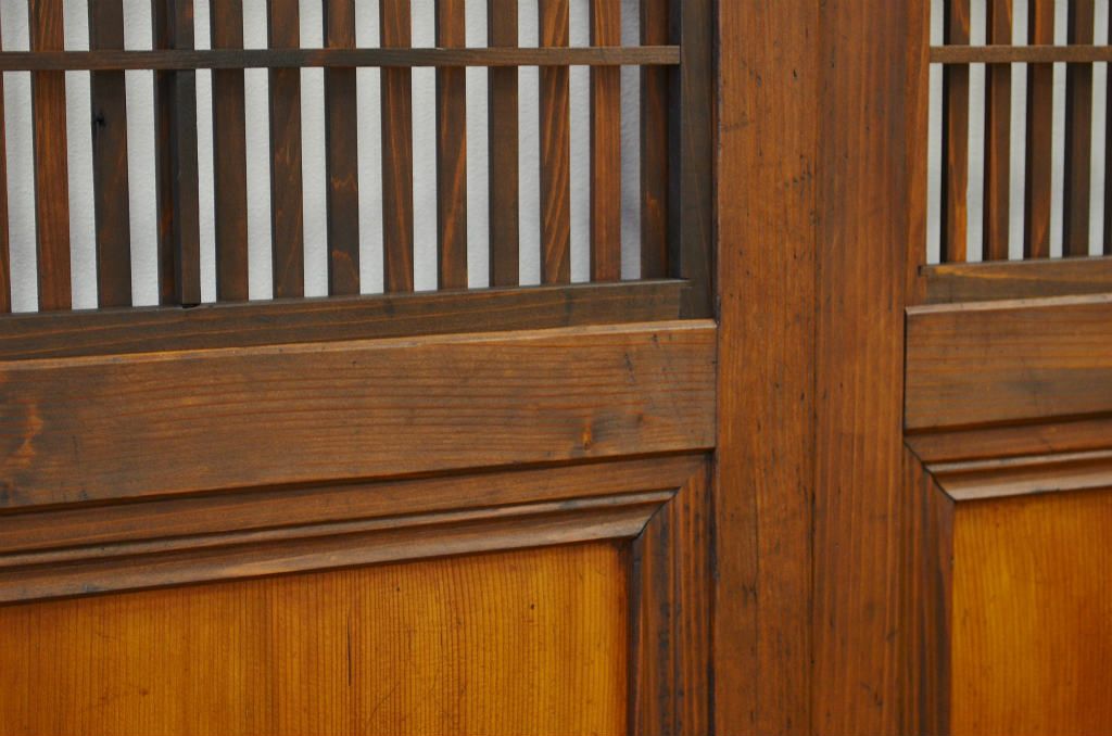 古民具　骨董　古い木のダイヤガラス格子戸4枚セット(裏障子付き)