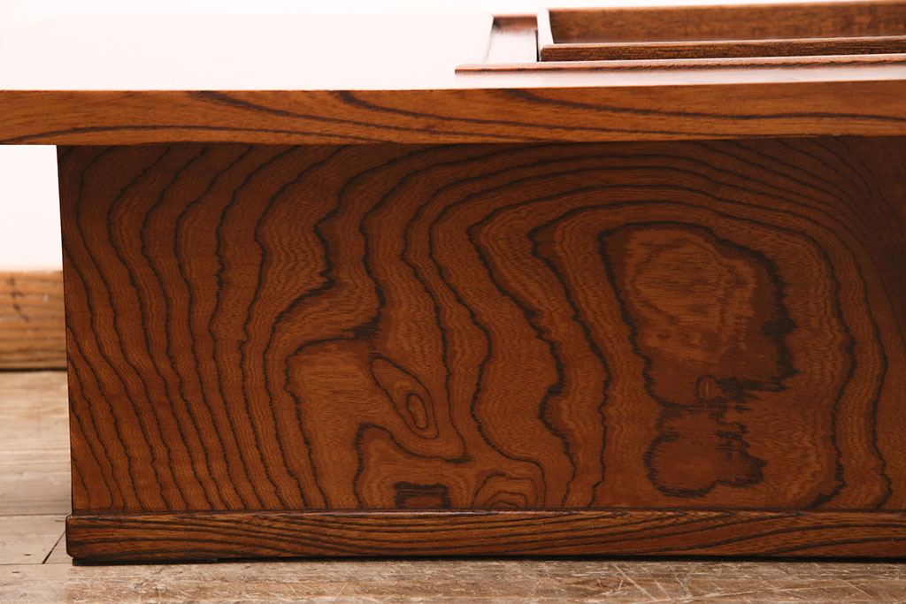 中古　民芸家具　ケヤキ材の迫力ある木目が魅力!和の雰囲気を高める長火鉢(囲炉裏、木製火鉢)(R-047814)
