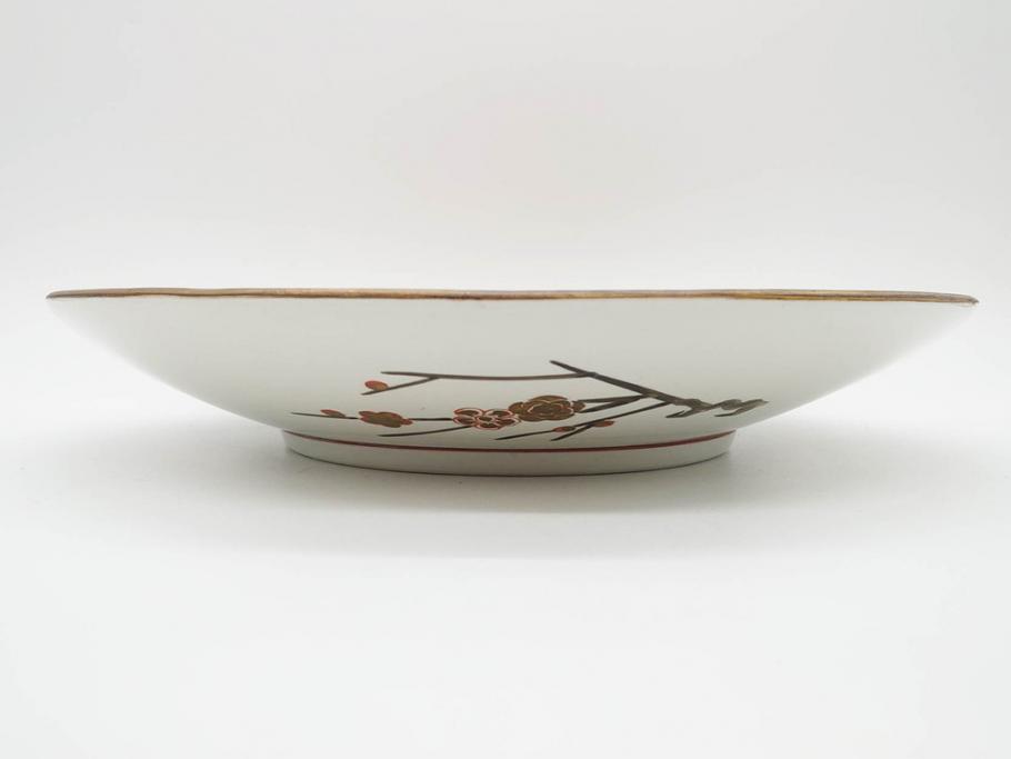 九谷焼　石盛堂　赤絵　金彩　青粒　山水文　約40cm　1尺3寸　緻密に描かれたデザインが見事な大皿(楼閣図、風景、山、滝、海、船、舟、松、尺皿、和食器、和皿、一尺三寸、共箱付き、皿立付き)(R-079145)