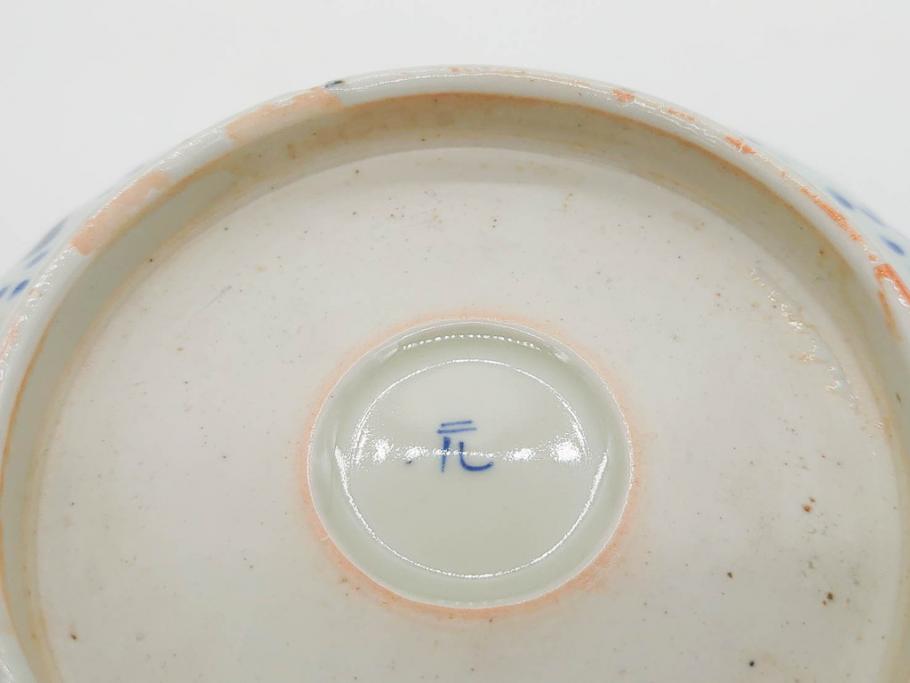 幕末〜明治期　伊万里　青磁　染付　約19cm　6.1寸　花びらのような縁のデザインが上品な中皿3枚セット(輪花型、蝶、ちょう、紗綾形、花、植物、裏印、深皿、中皿、和食器、和皿、六寸一分)(R-079149)