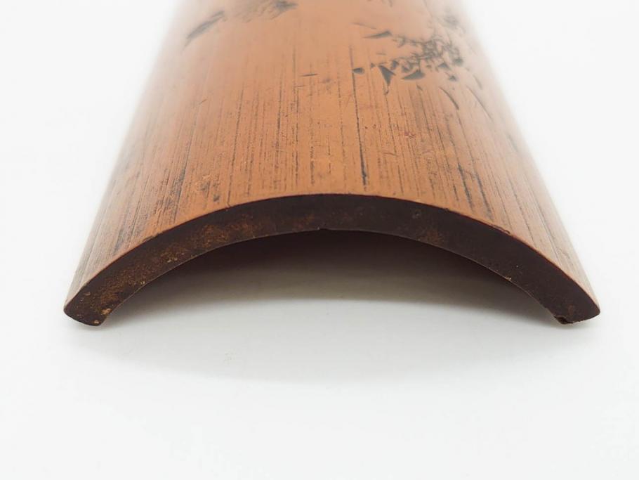 時代物　彫刻　繊細な彫りが魅力の茶合(花瓶の図、茶道具、煎茶道具、茶器、茶量、茶則、茶計、仙媒、茶媒、竹工芸)(R-079151)　