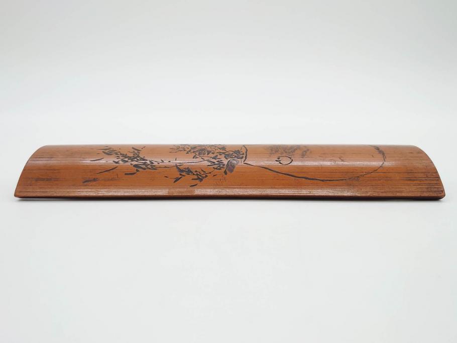 時代物　彫刻　繊細な彫りが魅力の茶合(花瓶の図、茶道具、煎茶道具、茶器、茶量、茶則、茶計、仙媒、茶媒、竹工芸)(R-079151)　