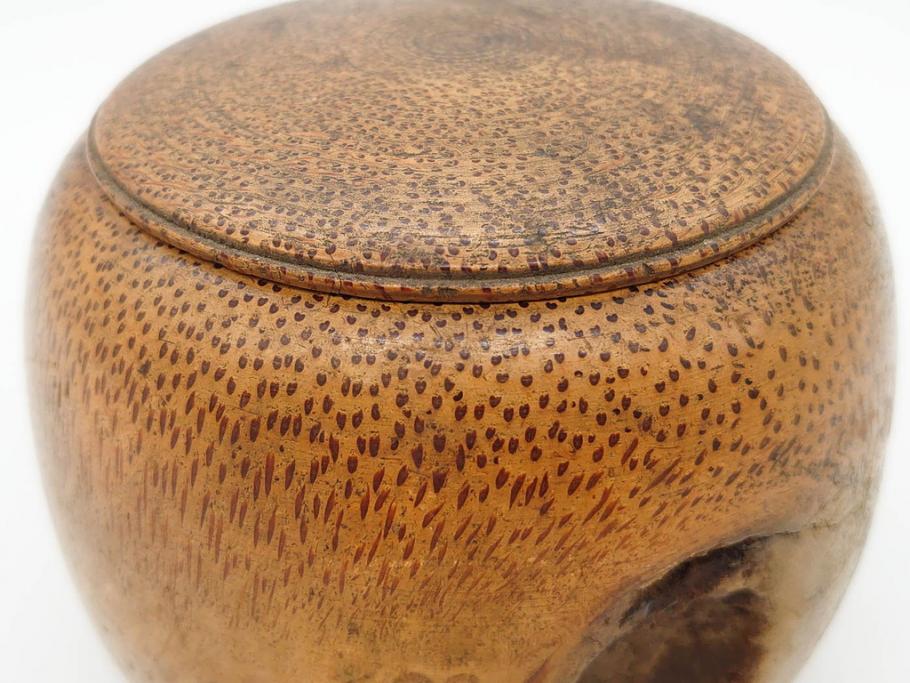 時代物　竹製　木目を生かしたデザインが目を引く碁笥(中国?、唐物?、囲碁)(R-079173)