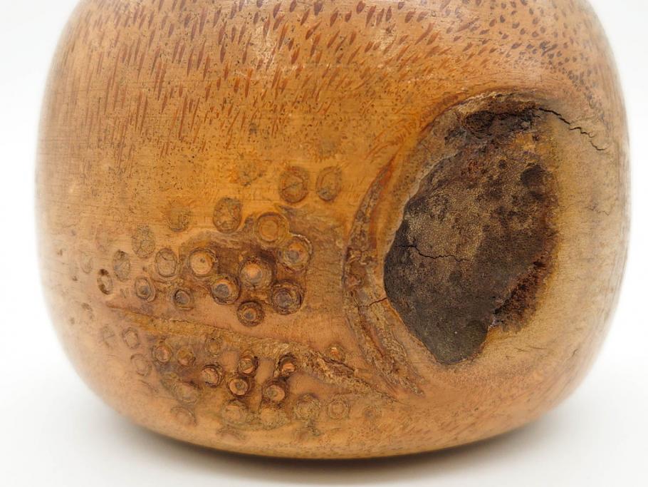 時代物　竹製　木目を生かしたデザインが目を引く碁笥(中国?、唐物?、囲碁)(R-079173)