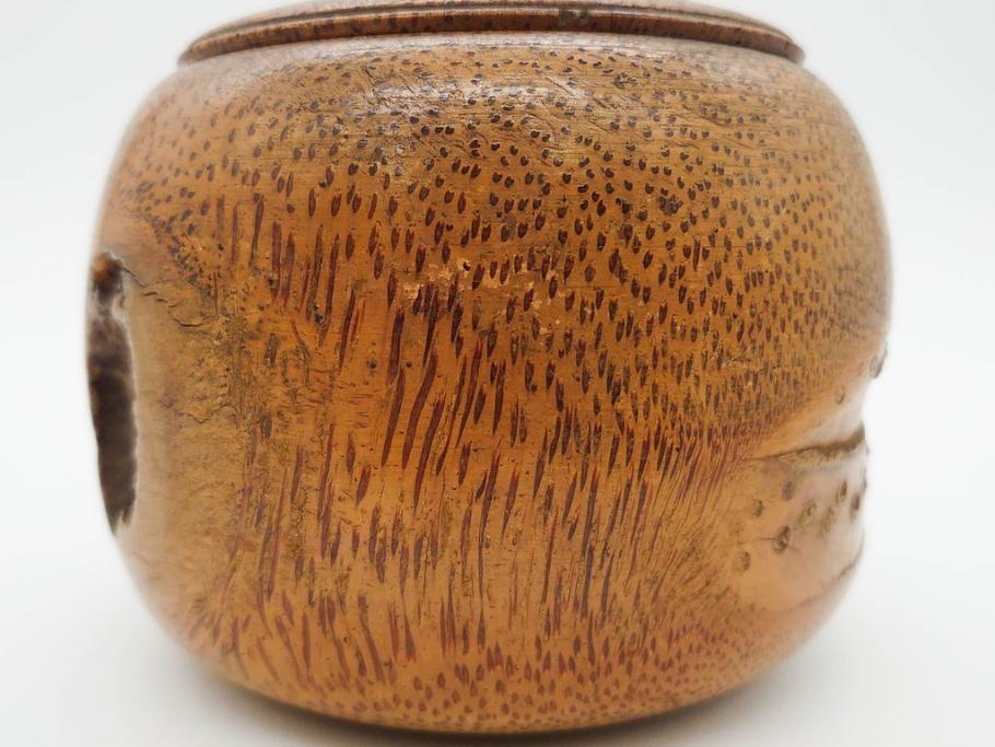 時代物　竹製　木目を生かしたデザインが目を引く碁笥(中国?、唐物?、囲碁)(R-079173)