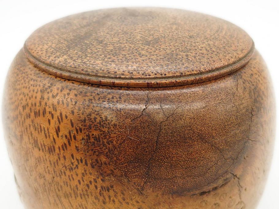 時代物　竹製　木目を生かしたデザインが目を引く碁笥(中国?、唐物?、囲碁)(R-079173)