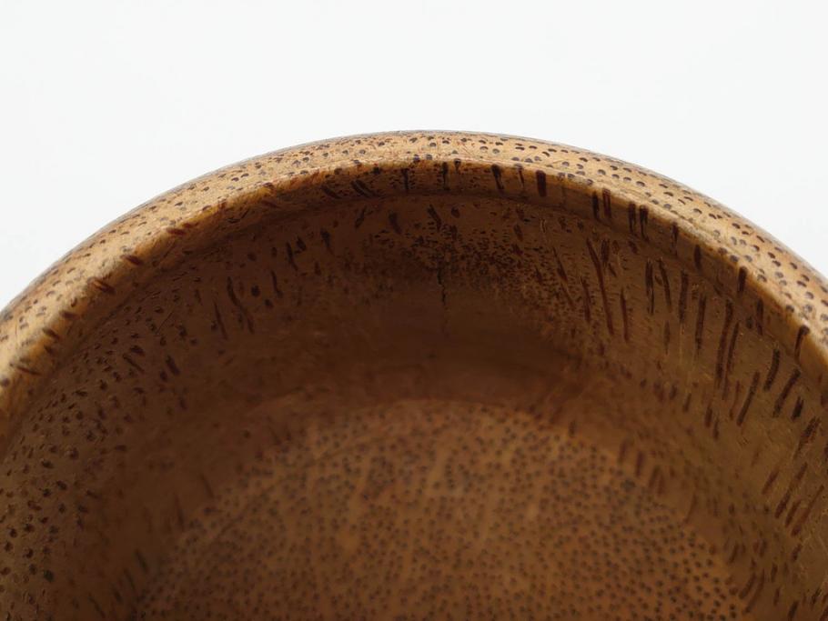 時代物　竹製　木目を生かしたデザインが目を引く碁笥(中国?、唐物?、囲碁)(R-079173)