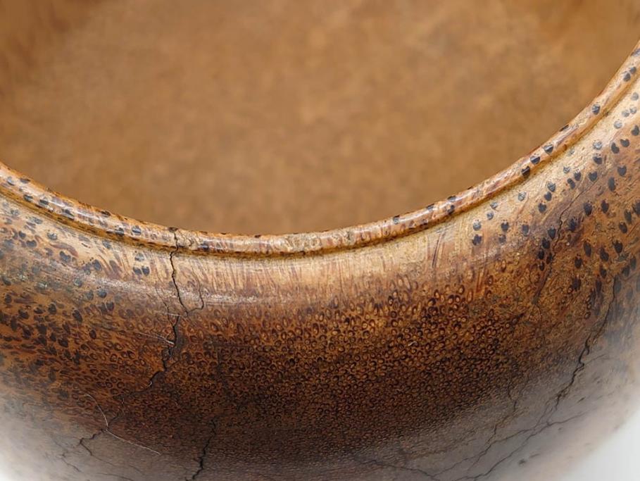 時代物　竹製　木目を生かしたデザインが目を引く碁笥(中国?、唐物?、囲碁)(R-079173)