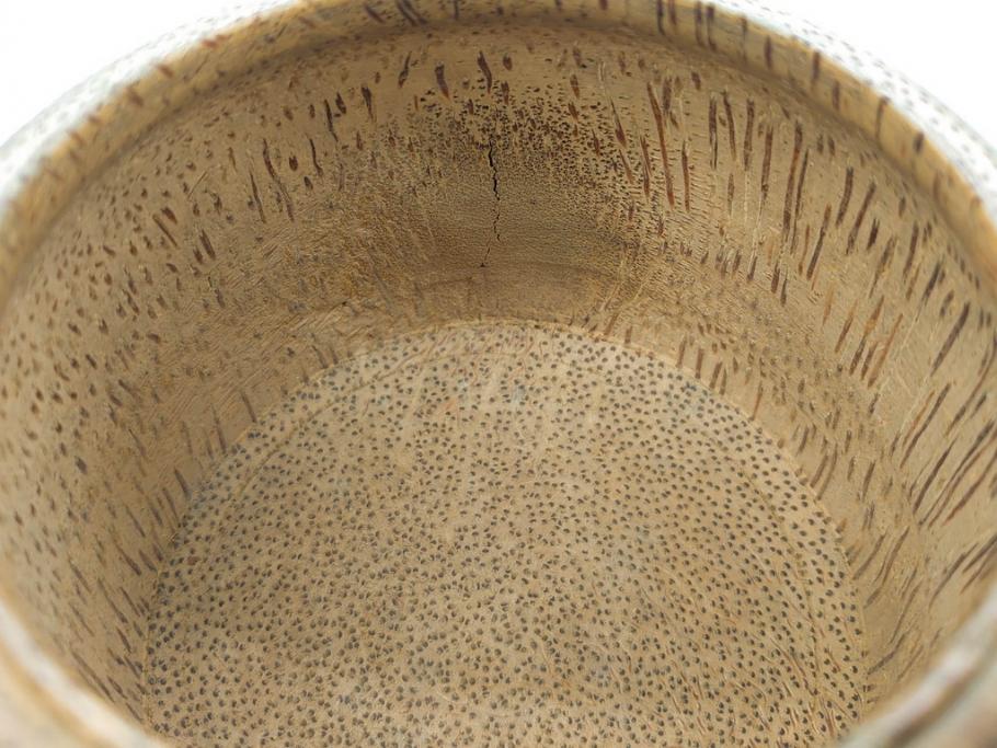 時代物　竹製　木目を生かしたデザインが目を引く碁笥(中国?、唐物?、囲碁)(R-079173)